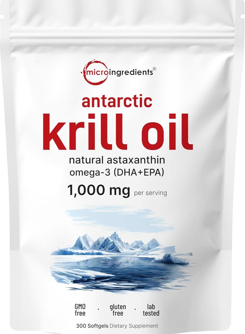 Micro Ingredients Micro Ingredients Krill Oil Antarctic, 1000mg Per Serving 300 Soft-Gels - Image 1