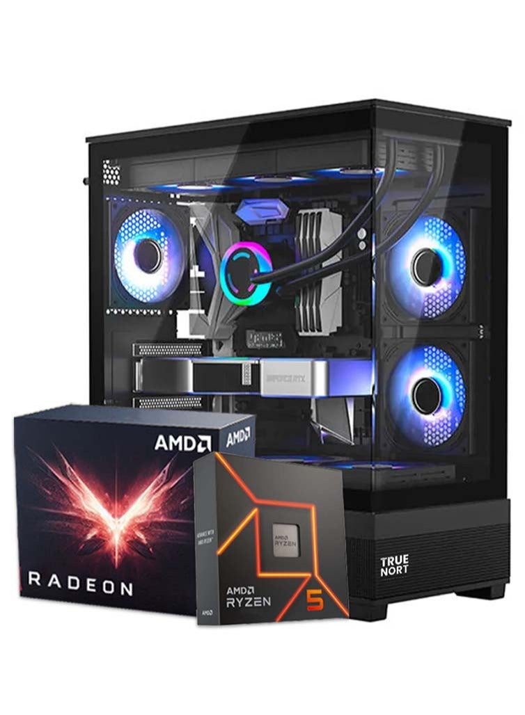 تروينورت بمعالج AMD Ryzen 5 7600X | ذاكرة 16 جيجابايت | قرص SSD بسعة 1 تيرابايت | بطاقة رسومات AMD RADEON RX 9060XT بسعة 8 جيجابايت GDDR6 | نظام Windows 11 Pro | صندوق TrueNort RGB الأسود - Image 1