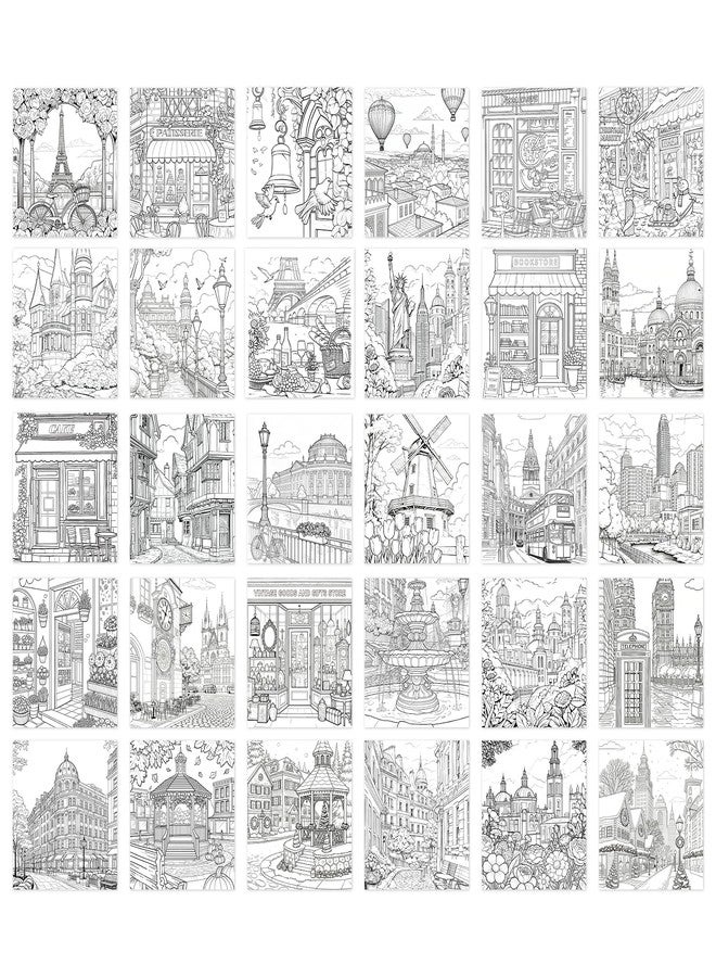 emmoolife Coloring Book for Adult, 30 Pages Hues of The City, Color Urban Street Scenes, Architecture Building Stores, Fun Coloring Activities for Women Teen, Painting Pages for Relax Stress Relief - Image 2