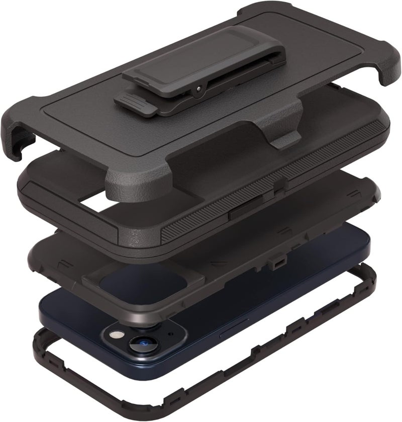 NIUBITY Compatible with iPhone 13 6.1 inch Case,with Screen Protectors,Heavy Duty Rugged Shockproof Full Body Protection Kickstand Case with Belt Clip Holster for iPhone 13 Phone (Black) - Image 1