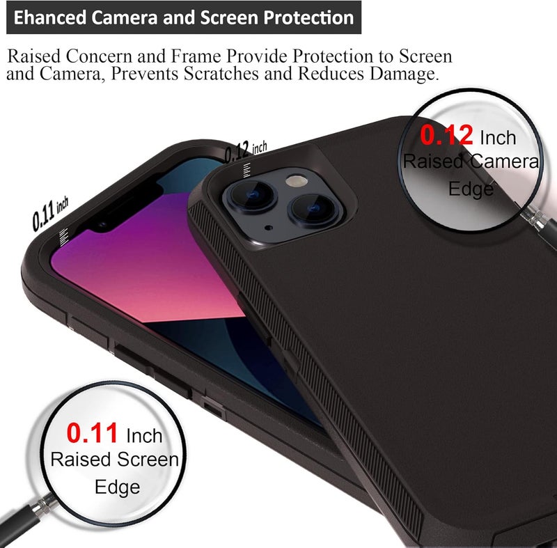 NIUBITY Compatible with iPhone 13 6.1 inch Case,with Screen Protectors,Heavy Duty Rugged Shockproof Full Body Protection Kickstand Case with Belt Clip Holster for iPhone 13 Phone (Black) - Image 3