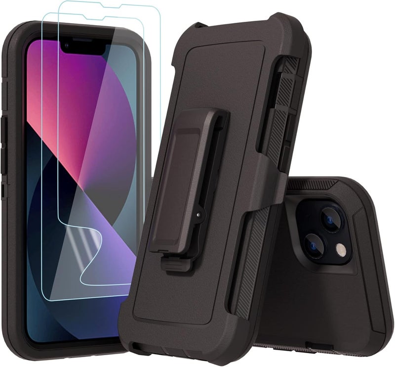 NIUBITY Compatible with iPhone 13 6.1 inch Case,with Screen Protectors,Heavy Duty Rugged Shockproof Full Body Protection Kickstand Case with Belt Clip Holster for iPhone 13 Phone (Black) - Image 2