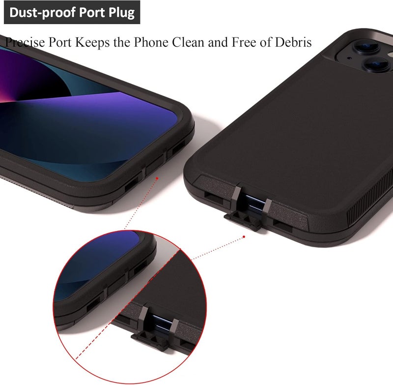 NIUBITY Compatible with iPhone 13 6.1 inch Case,with Screen Protectors,Heavy Duty Rugged Shockproof Full Body Protection Kickstand Case with Belt Clip Holster for iPhone 13 Phone (Black) - Image 4