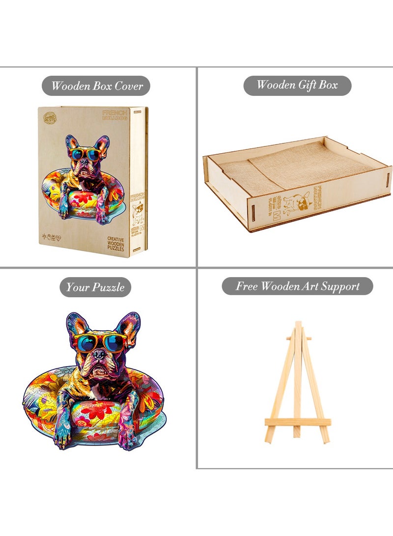 جالادون 190 قطعة من أحجيات الصور المقطوعة للكبار والصغار والمراهقين، أحجيات خشبية، ألعاب تعليمية لتخفيف التوتر، هدايا رمضانية فريدة، ديكورات منزلية أنيقة، نمط كلب البولدوج الفرنسي الرائع - Image 4