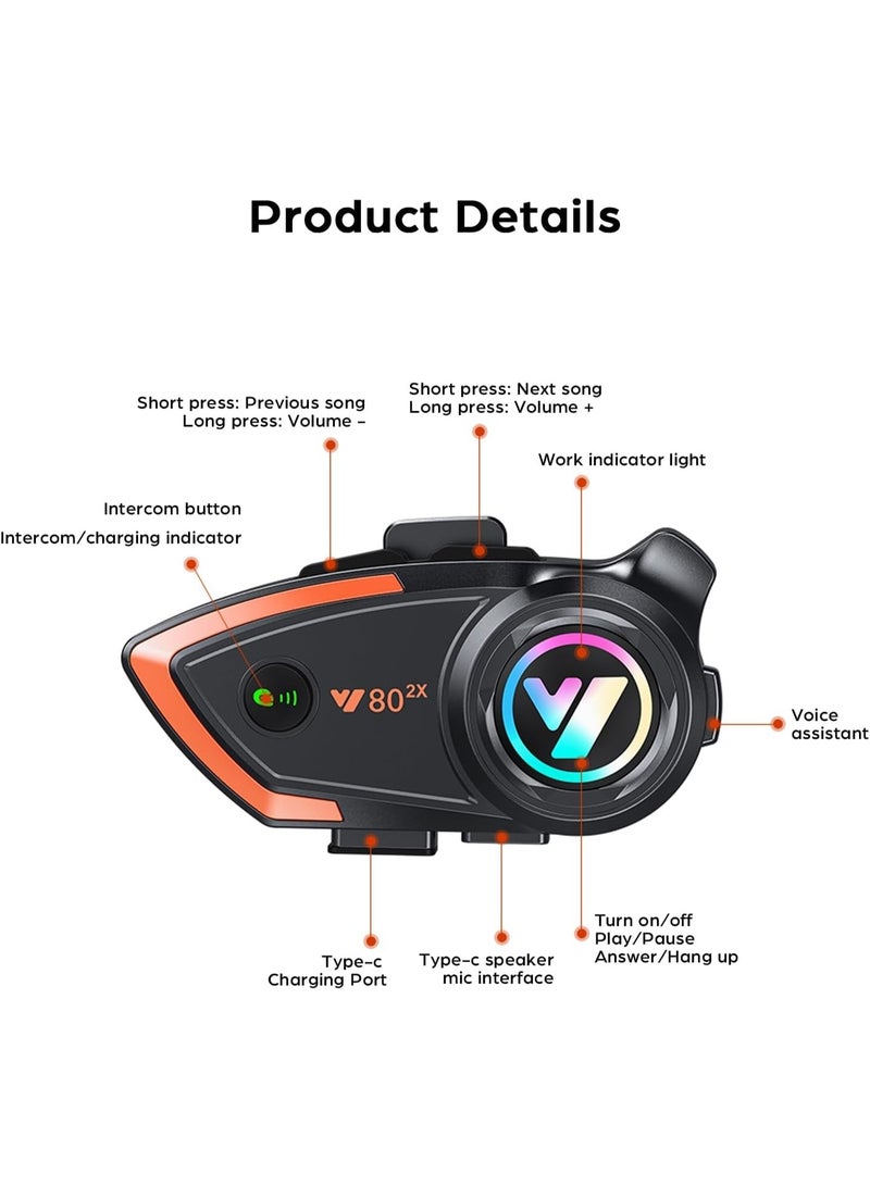خوذة دراجة نارية بلوتوث Y80 2X مع نظام اتصال داخلي، أنظمة اتصال خوذة 500 متر - Image 2