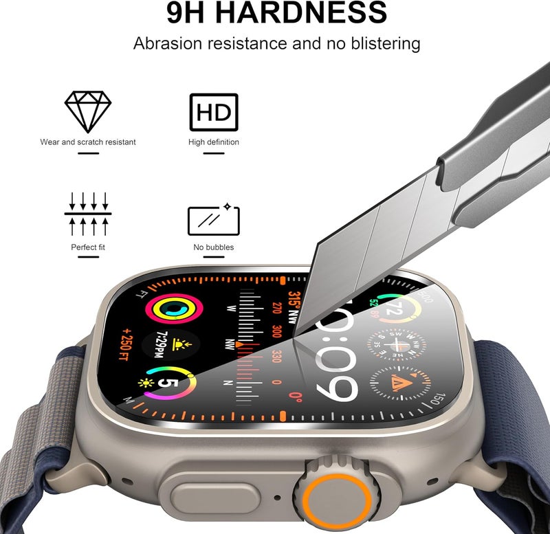 حزمة من قطعتين من واقي الشاشة من لساعة Apple Watch Ultra/Ultra 2 مقاس 49 مم، واقي شاشة من الزجاج المقسى لساعة iWatch Ultra/Ultra 2 مقاس 49 مم لعام 2024، سهل التركيب، مقاوم للخدش - Image 3