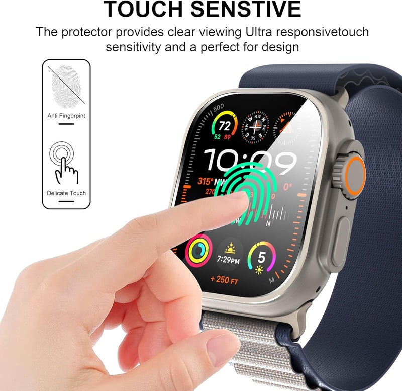 حزمة من قطعتين من واقي الشاشة من لساعة Apple Watch Ultra/Ultra 2 مقاس 49 مم، واقي شاشة من الزجاج المقسى لساعة iWatch Ultra/Ultra 2 مقاس 49 مم لعام 2024، سهل التركيب، مقاوم للخدش - Image 4