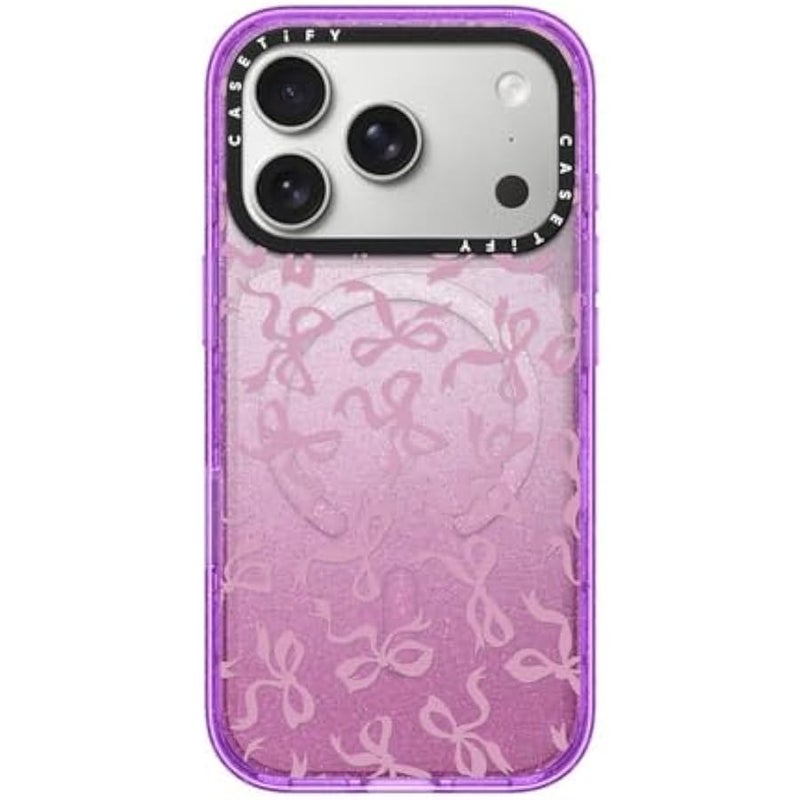 Casetify Impact iPhone 17 Pro Case 【Slim/Compatible with Magsafe / 8.2 ft. 4X Military Grade Drop Protection】 - Bows - Glitter Purple - Image 1