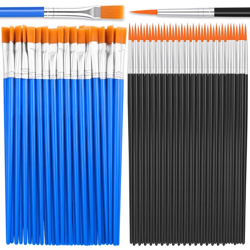 anezus 70Pcs Paint Brushes Small Flat and Round Tip Paint Brushes for Kids Classroom Craft Nylon Hair Paint Brush for Acrylic Water Color Canvas Face Painting