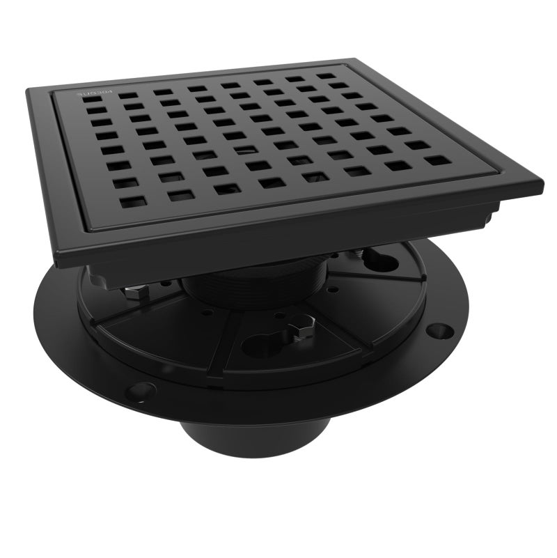 WEBANG 6 Inch Square Shower Floor Drain with FlangeQuadrato Pattern Grate RemovableFoodGrade SUS 304 Stainless SteelWatermarkCUPC CertifiedMatte Black