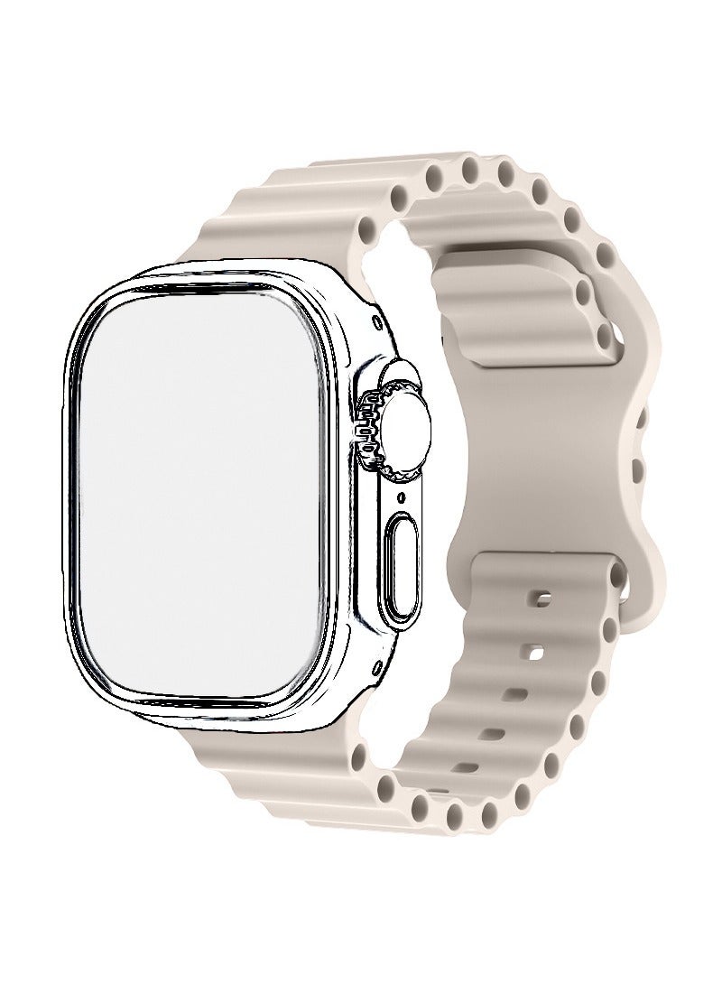 Butterfly Closure Ocean Sport Silicone Band Fits Apple Watch Ultra 2/Ultra Series 9/8/SE 2nd Gen/7/SE/6/5/4/3/2/1 Compatible with 42/44/45/49mm Case Sizes Also Compatible with Series 10 with 46mm Case Size  - Image 1