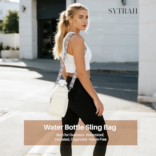 SYTRAH Water Bottle Bag Crossbody，Insulated Water Bottle Purse Crossbody Water Bottle Holder with Strap 40 oz, Sling Bag for Walking Hiking, White - Image 3