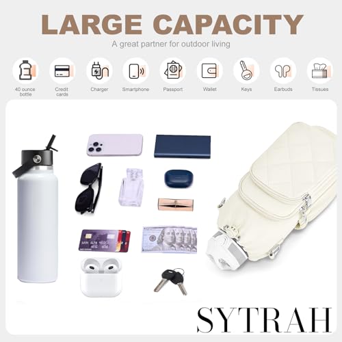 SYTRAH Water Bottle Bag Crossbody，Insulated Water Bottle Purse Crossbody Water Bottle Holder with Strap 40 oz, Sling Bag for Walking Hiking, White - Image 5