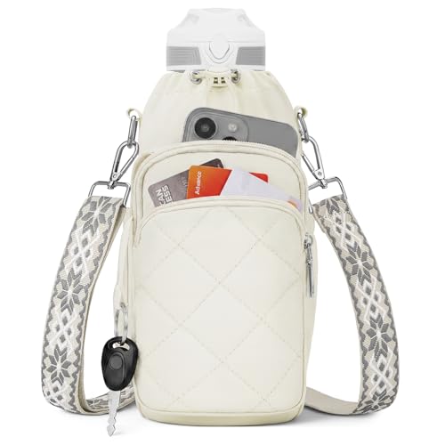 SYTRAH Water Bottle Bag Crossbody，Insulated Water Bottle Purse Crossbody Water Bottle Holder with Strap 40 oz, Sling Bag for Walking Hiking, White - Image 1