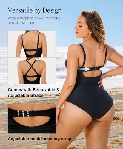 Popilush Tummy Control Swimsuits for Women - One Piece Bathing Suit with Removable Straps for Beach Black-M - Image 4