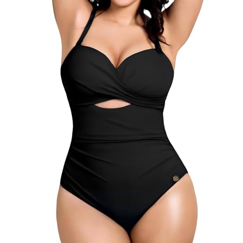 Popilush Tummy Control Swimsuits for Women - One Piece Bathing Suit with Removable Straps for Beach Black-M - Image 1