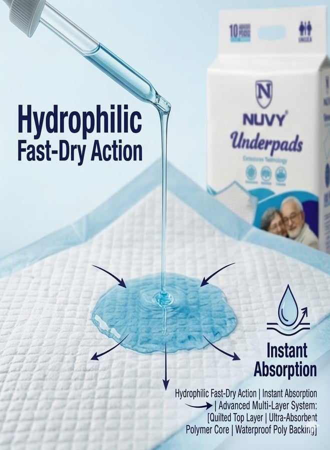 Nuvy Premium Adult Underpads 60x90cm (Large, Pack of 10) - High Absorbent Disposable Bed Pads for Incontinence, Post-Surgery & Maternity, Breathable & Leak-Proof Barrier (3 Pack) - Image 2