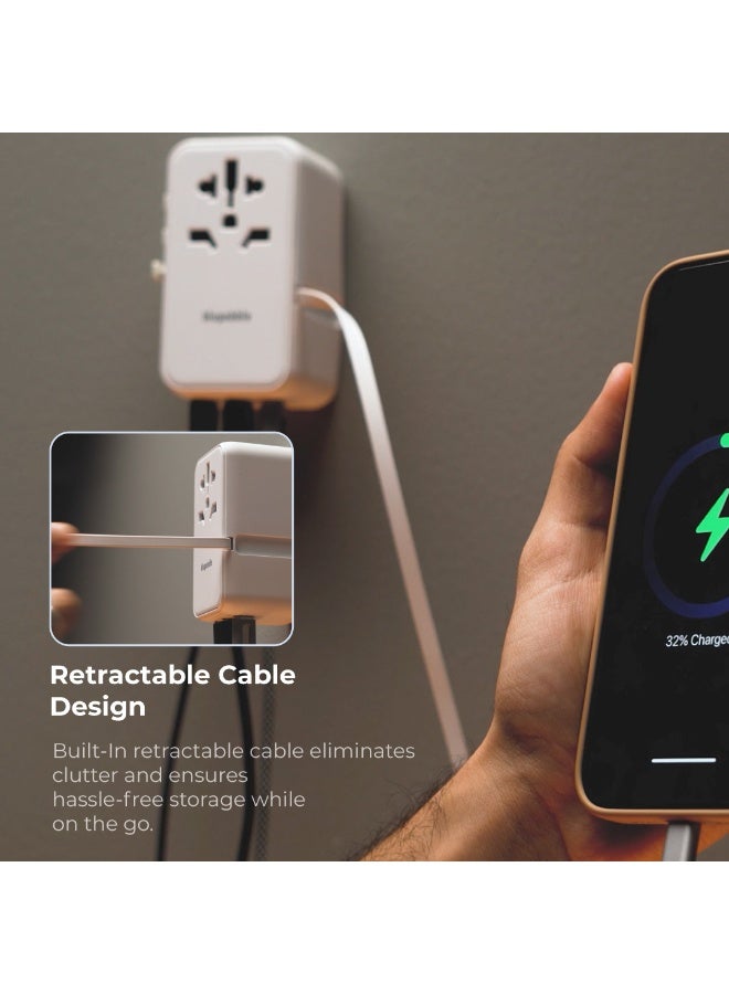 blupebble Passport 6 GaN III 70W World Travel Adapter | USB-C PD & Dual USB-A Fast Charger with Retractable Cable | Universal Plug for EU/UK/US/AU - Image 5