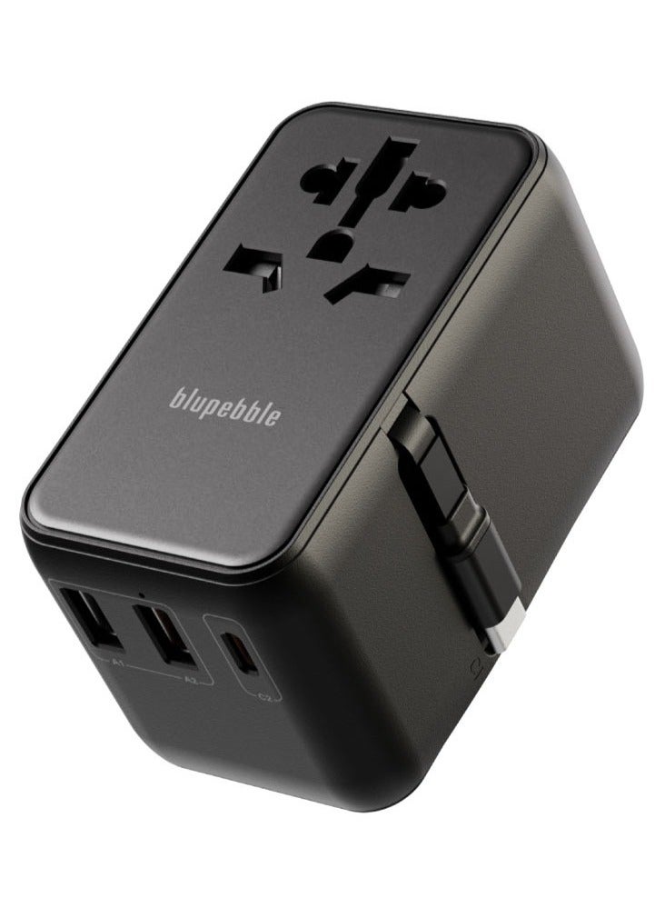 blupebble Passport 6 GaN III 70W World Travel Adapter | USB-C PD & Dual USB-A Fast Charger with Retractable Cable | Universal Plug for EU/UK/US/AU - Image 1