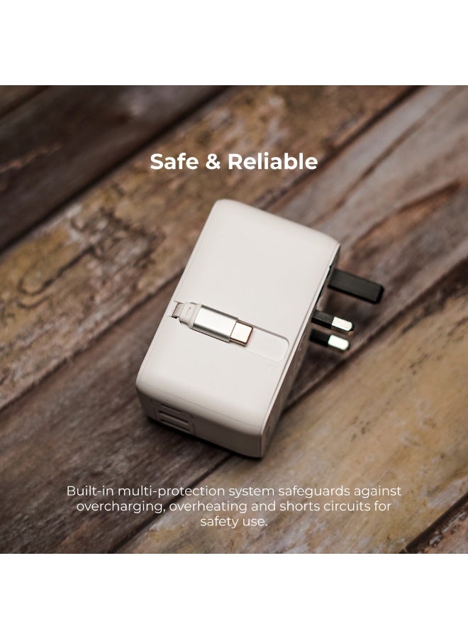 blupebble Passport 6 GaN III 70W World Travel Adapter | USB-C PD & Dual USB-A Fast Charger with Retractable Cable | Universal Plug for EU/UK/US/AU - Image 4
