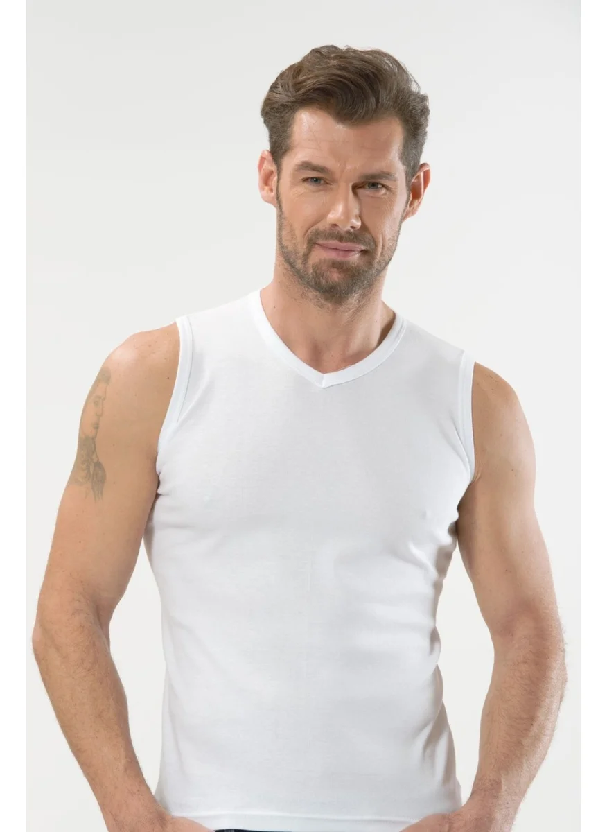 Anıt Lingerie Anıt 1110 White 3 Piece Rib V Neck Zero Sleeve Men's Undershirt