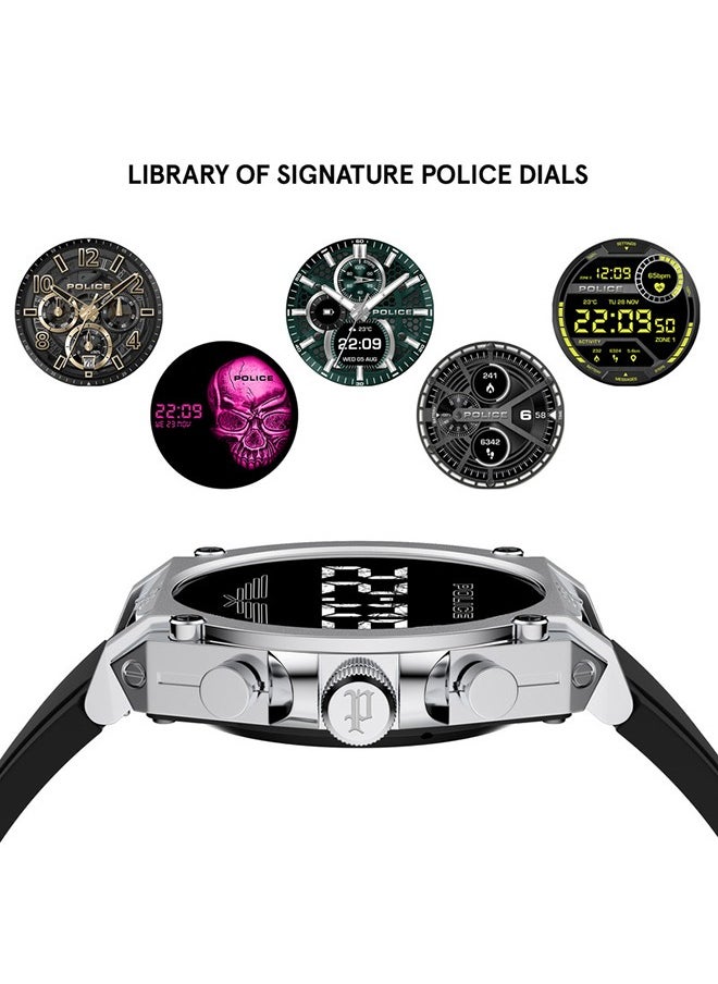 POLICE ساعة ذكية للرجال من My Avatar Alloy Case بحزام سيليكون أسود مع زجاج Amoled IP68 - 45 ملم  - Image 4
