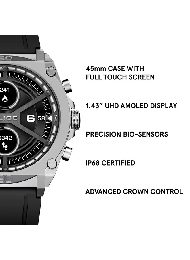 POLICE My Avatar Alloy Case Black Silicone Strap Gents Smartwatch with Amoled Glass IP68 - 45mm