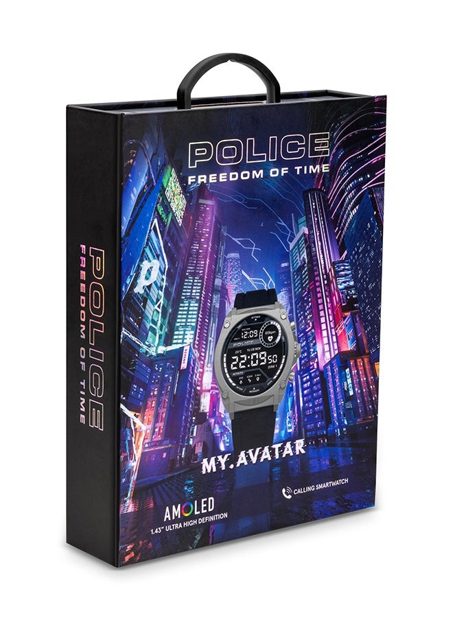 POLICE - ساعة ذكية للرجال من My Avatar Alloy Case بحزام سيليكون أسود مع زجاج Amoled IP68 - 45 ملم - Image 1