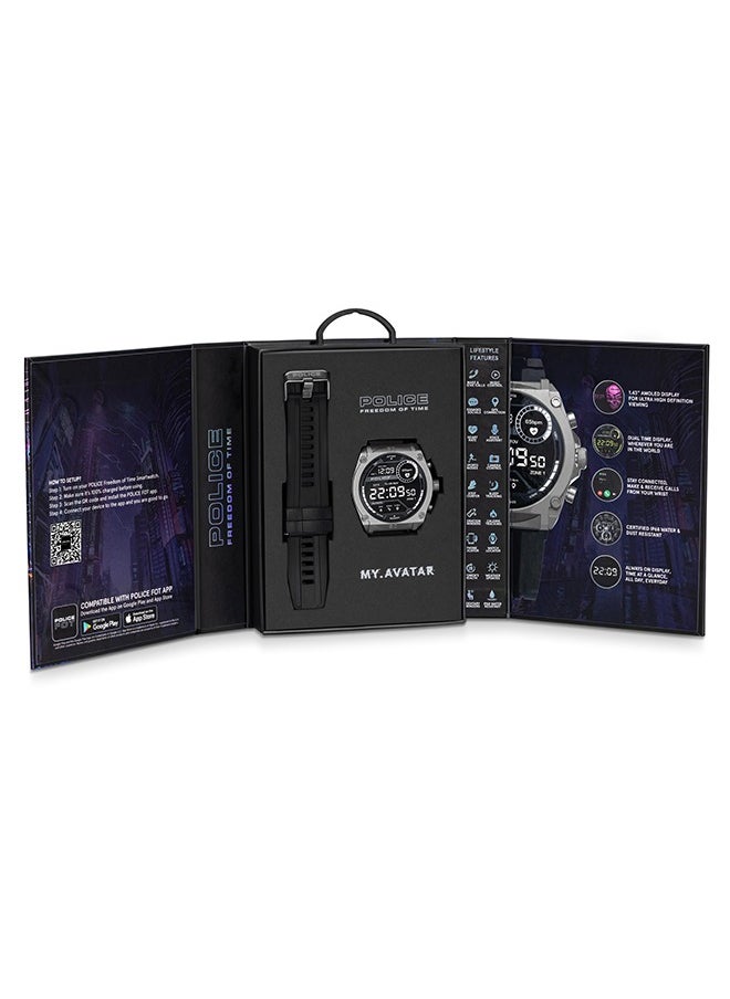 POLICE - ساعة ذكية للرجال من My Avatar Alloy Case بحزام سيليكون أسود مع زجاج Amoled IP68 - 45 ملم - Image 1