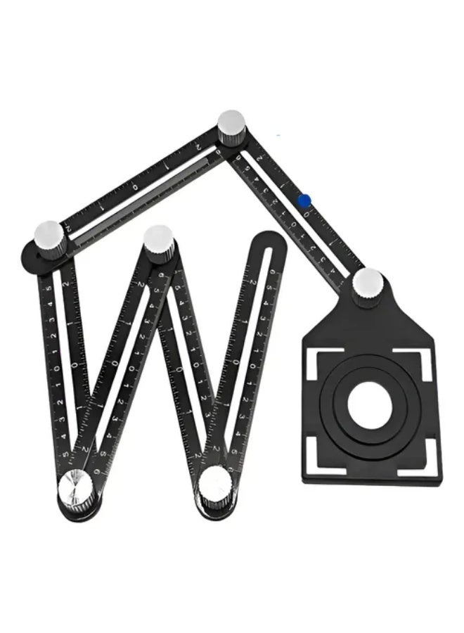 WADFOW Adjustable 6-Folding Aluminum Alloy Ruler with Tile Hole Locator WSR5601 – Multi-Angle Measuring Template Tool with 25mm, 40mm, 45mm Drill Guide Holes for Tiling, Woodworking, Flooring & Glass Installation - Image 1