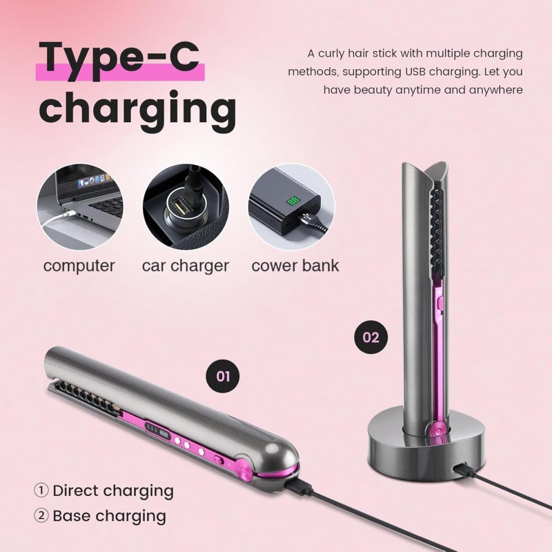Portable wireless mini straight hair curler with 80-minute battery life, travel charging model, suitable for fine and soft hair - Image 4