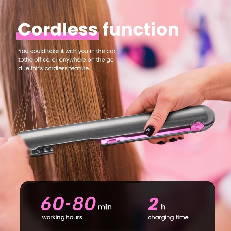 Portable wireless mini straight hair curler with 80-minute battery life, travel charging model, suitable for fine and soft hair - Image 5