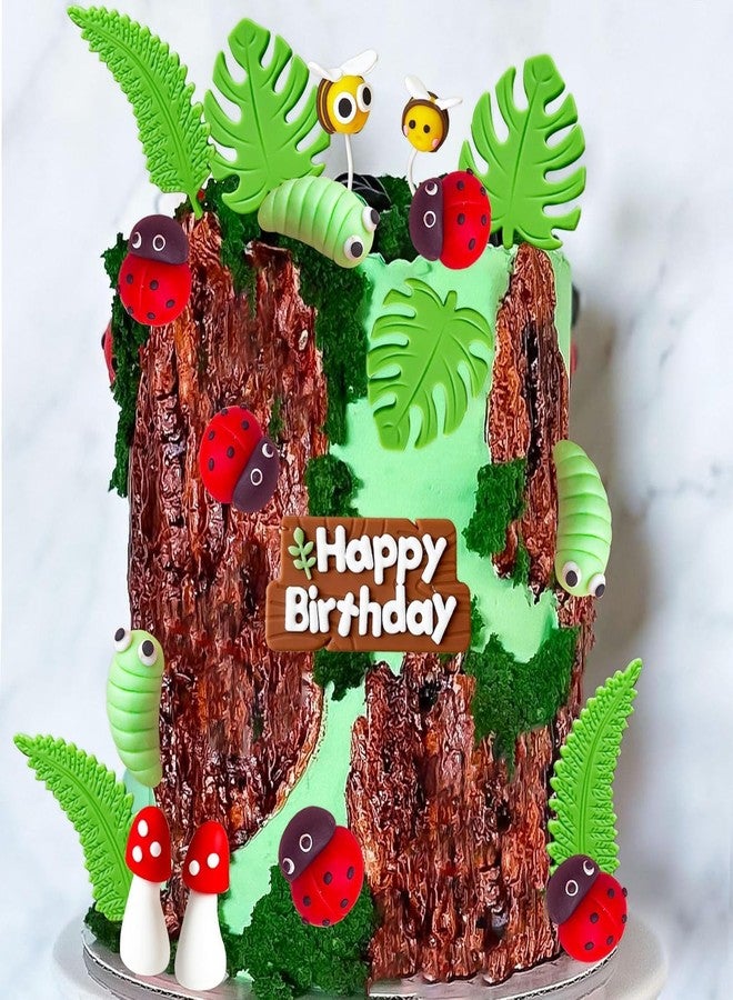 Roaring Good Time Ladybug Cake Decoration Insect Bug Toy Figures for Insect Themed Party Filler Cupcake Topper Caterpillar Mushroom Cake Decor Bug Party Decorations - Image 3