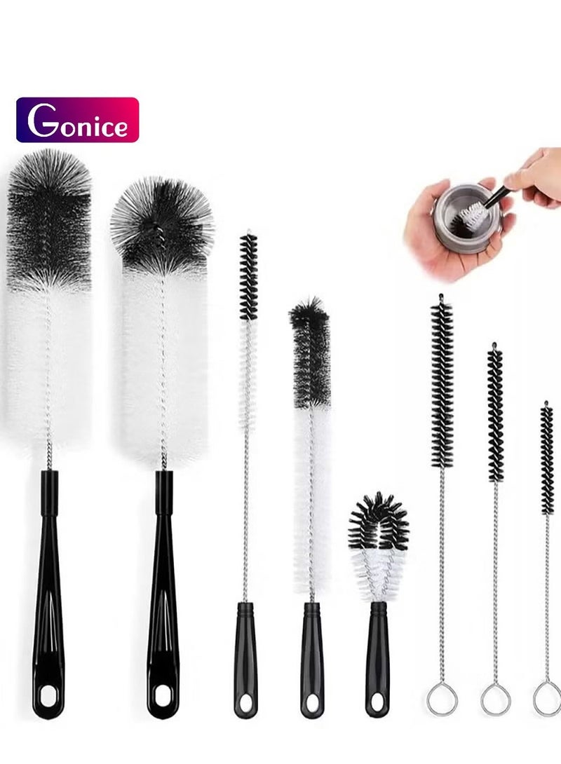 جونيس 8 قطع فرشاة تنظيف الزجاجات – فرشاة طويلة المقبض لتنظيف زجاجات النبيذ/الجعة الضيقة، الترمس، القارورة الرياضية، الغلاية، فرشاة الأغطية وفرشاة الماصة - Image 1