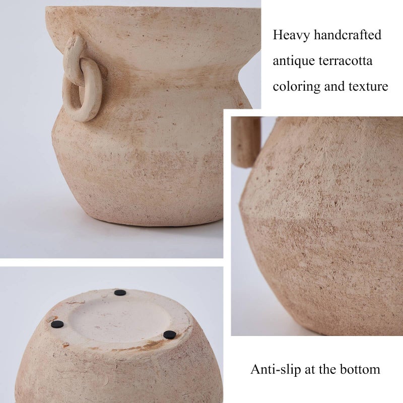 MIYUKI Rustic Vase for Home Decor, Decorative Pottery Terracotta Vase for Living Room, Table, Shelf, Handcraft Vintage Ceramic Vase 6.7in H x 8.2in W (White) - Image 4