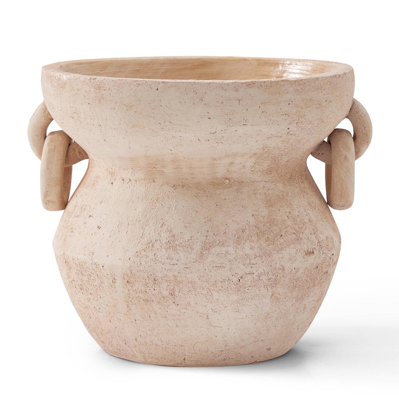 MIYUKI Rustic Vase for Home Decor, Decorative Pottery Terracotta Vase for Living Room, Table, Shelf, Handcraft Vintage Ceramic Vase 6.7in H x 8.2in W (White) - Image 1