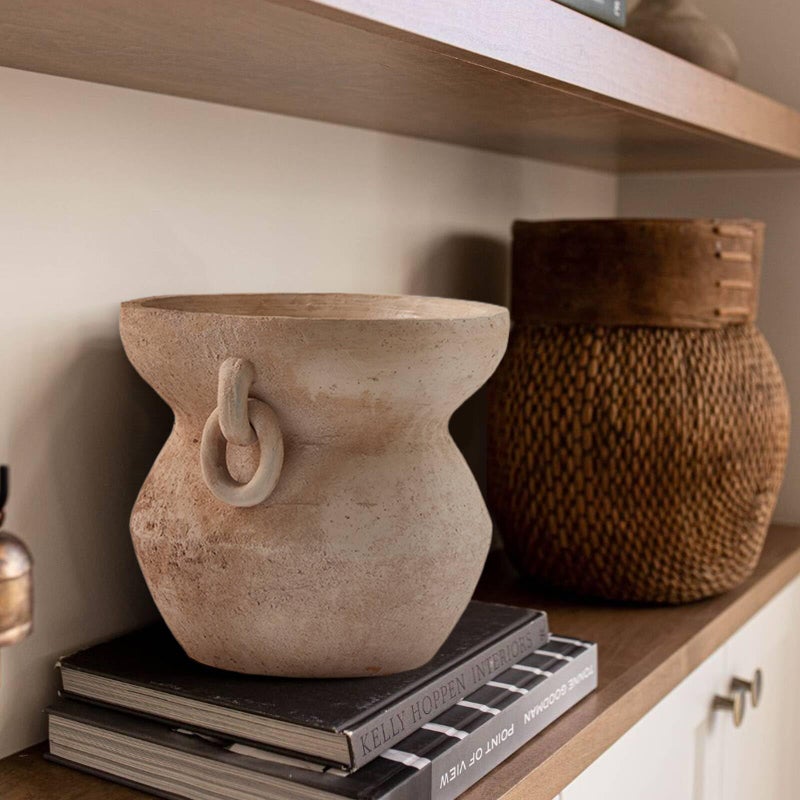 MIYUKI Rustic Vase for Home Decor, Decorative Pottery Terracotta Vase for Living Room, Table, Shelf, Handcraft Vintage Ceramic Vase 6.7in H x 8.2in W (White) - Image 5