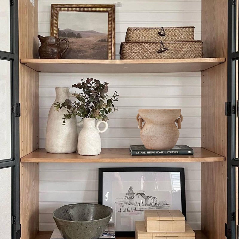 MIYUKI Rustic Vase for Home Decor, Decorative Pottery Terracotta Vase for Living Room, Table, Shelf, Handcraft Vintage Ceramic Vase 6.7in H x 8.2in W (White) - Image 2