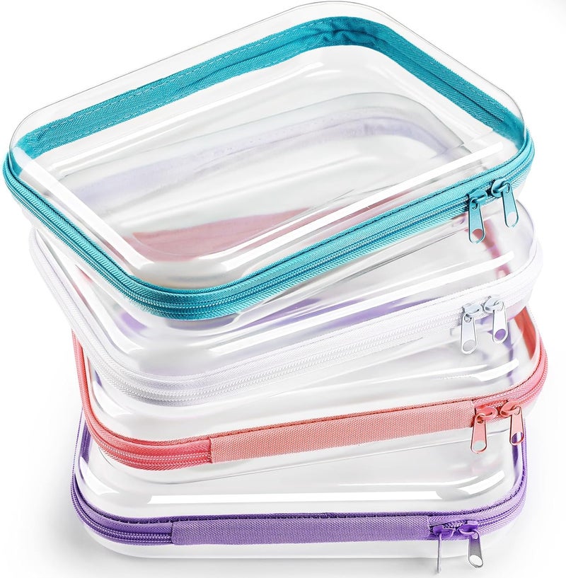 حقيبة هوليري 4 قطع بسحاب شفاف صلب لحفظ الوجبات الخفيفة ومكياج، صناديق تخزين بلاستيكية شفافة لبناء الكتل، الألغاز، مستحضرات التجميل (متعدد الألوان، م)