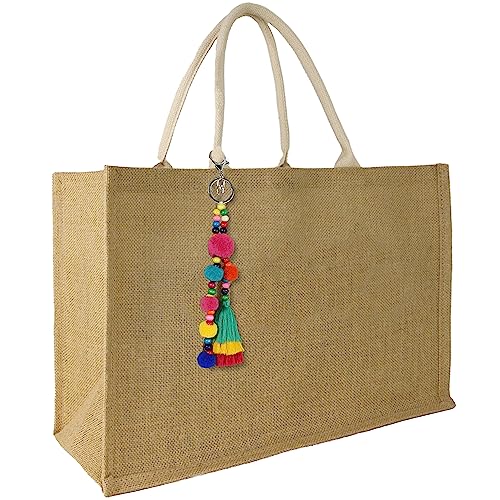 Hibala Woven Large Beach Bag Straw Beach Tote Handmade Weaving Shoulder Tassel Bag Handbag (Bohemian Tassel) - Image 1