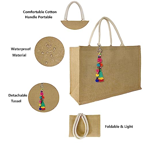 Hibala Woven Large Beach Bag Straw Beach Tote Handmade Weaving Shoulder Tassel Bag Handbag (Bohemian Tassel) - Image 3