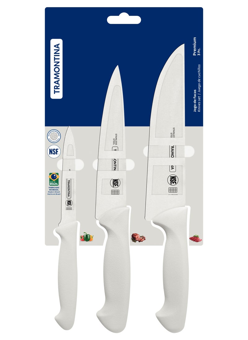 Tramontina Premium 3 Pieces Knife Set With Stainless Steel Blade And White Polypropylene Handle