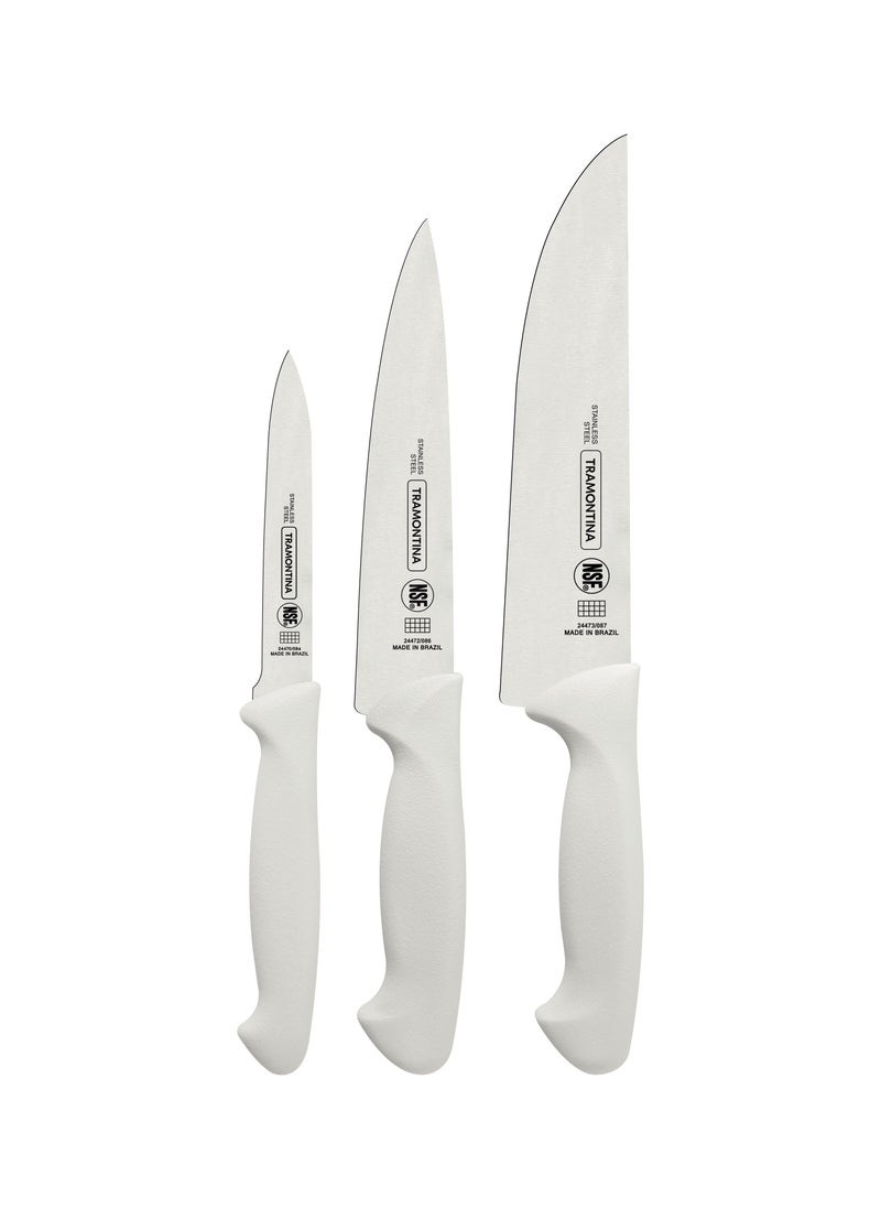 Tramontina Premium 3 Pieces Knife Set With Stainless Steel Blade And White Polypropylene Handle