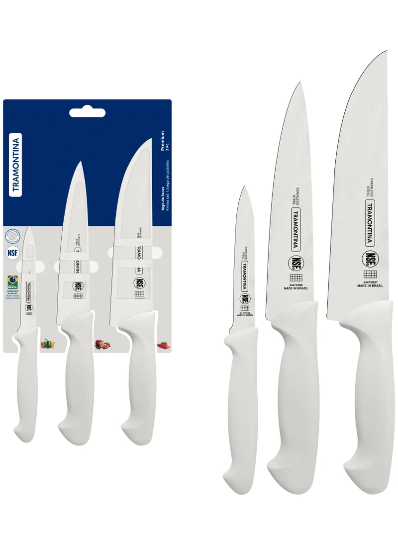 TRAMONTINA Tramontina Premium 3 Pieces Knife Set With Stainless Steel Blade And White Polypropylene Handle