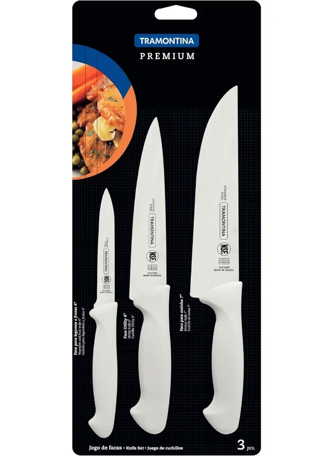 TRAMONTINA Tramontina Premium 3 Pieces Knife Set with Stainless Steel Blade and White Polypropylene Handle