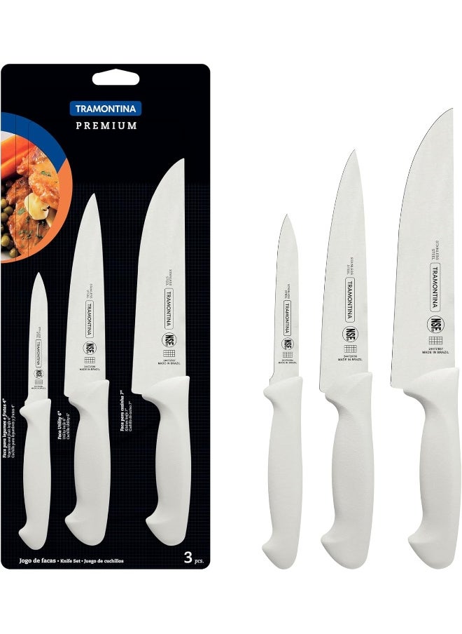 TRAMONTINA Tramontina Premium 3 Pieces Knife Set With Stainless Steel Blade And White Polypropylene Handle  - Image 1
