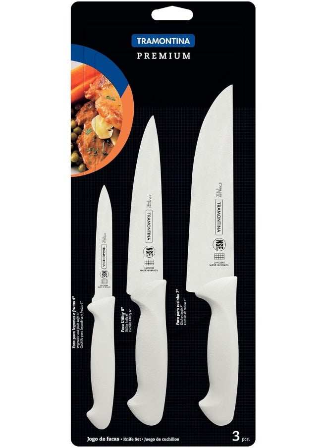 TRAMONTINA Tramontina Premium 3 Pieces Knife Set With Stainless Steel Blade And White Polypropylene Handle  - Image 2