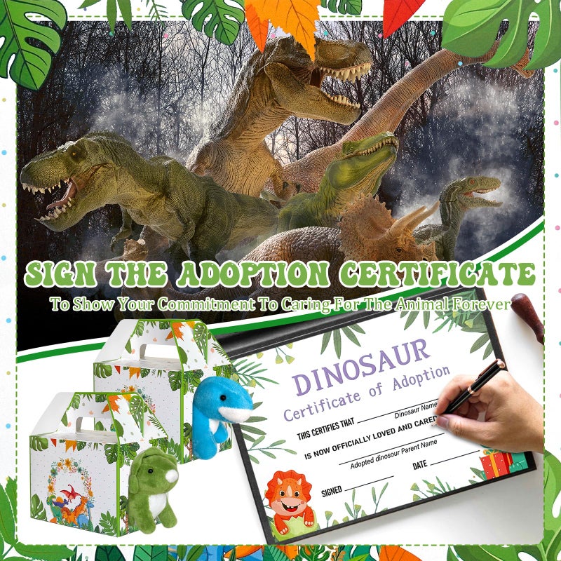 Gaiaring 38 Pcs Adopt a Dinosaur Pet Party Favors Dinosaur Stuffed Animal Include 12 Mini Plush Dinosaur 12 Foldable Boxes 12 Adopt Dinosaur Cards 1 Adopt Sign 1 Adopt Fence for Adopt a Pet Party - Image 4
