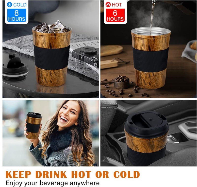 CS COSDDI 12 oz Stainless Steel Vacuum Insulated Tumbler - Coffee Travel Mug Spill Proof with Lid - coffee Cup for Keep Hot/Ice Coffee,Tea and Beer (D-wood grain) - Image 4