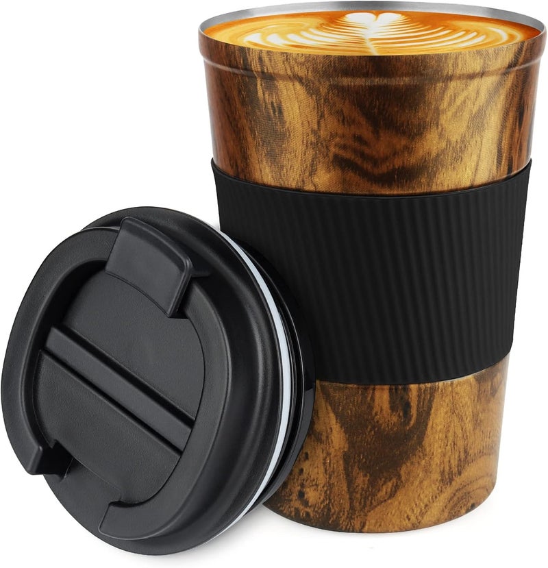 CS COSDDI 12 oz Stainless Steel Vacuum Insulated Tumbler - Coffee Travel Mug Spill Proof with Lid - coffee Cup for Keep Hot/Ice Coffee,Tea and Beer (D-wood grain) - Image 1